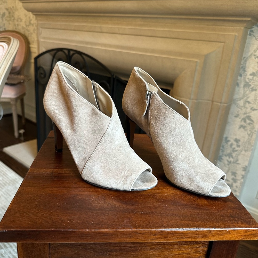 Franco Sarto Beige Peep-Toe Heeled Boots